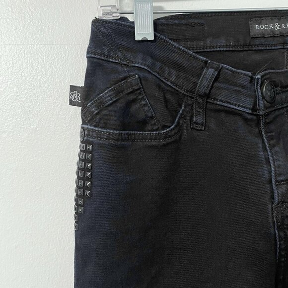 Rock & Republic Jeans Womens 8 Berlin Skinny Leg Stretch Black Denim Studded - Picture 2 of 11